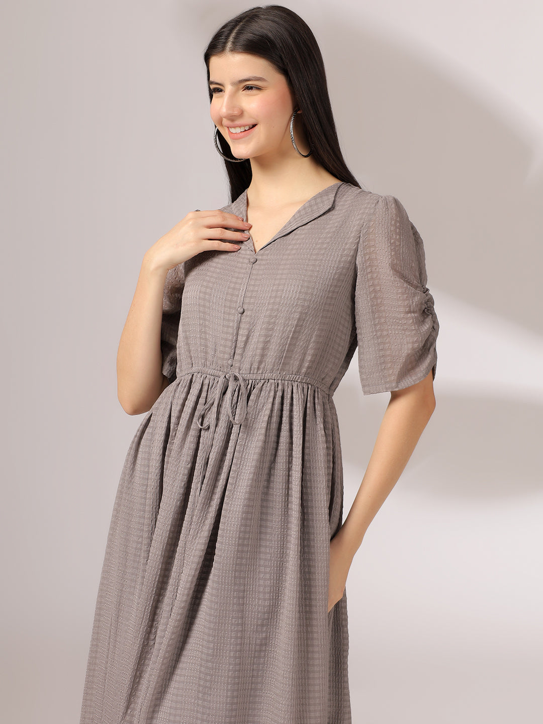 Fancy Grey Flared A- Line Dress