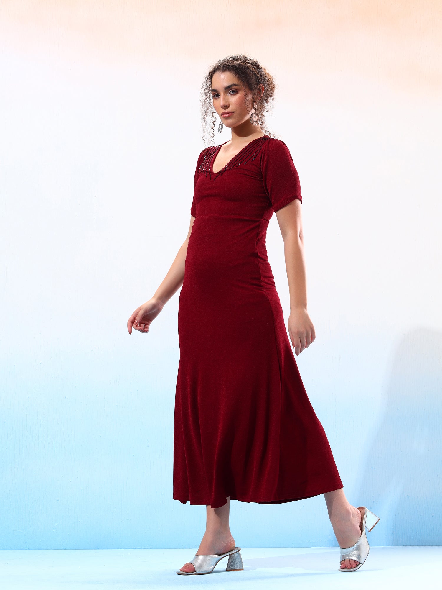 Embellished Red Sheath Dress
