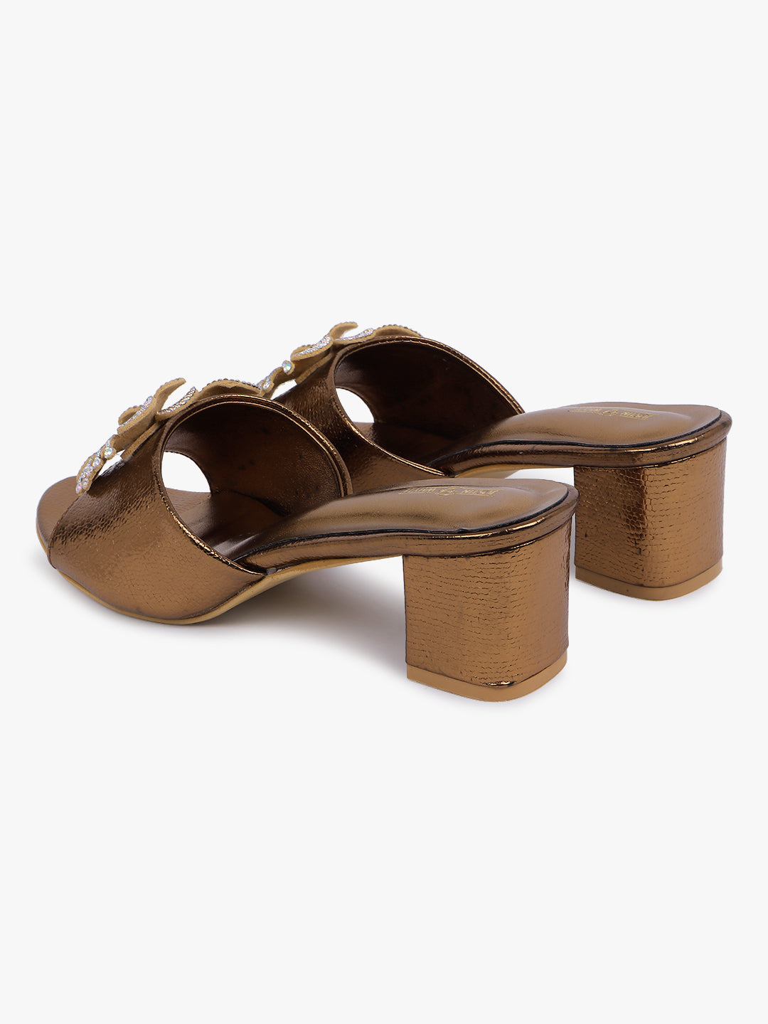 Embellished Bronze Heel Sandals