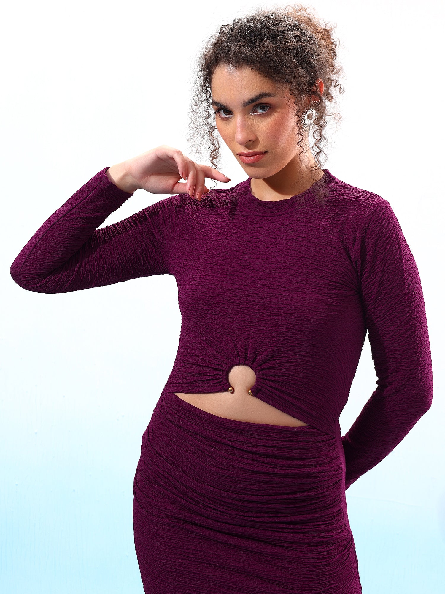 Embellished Purple Fitted Midi Dress