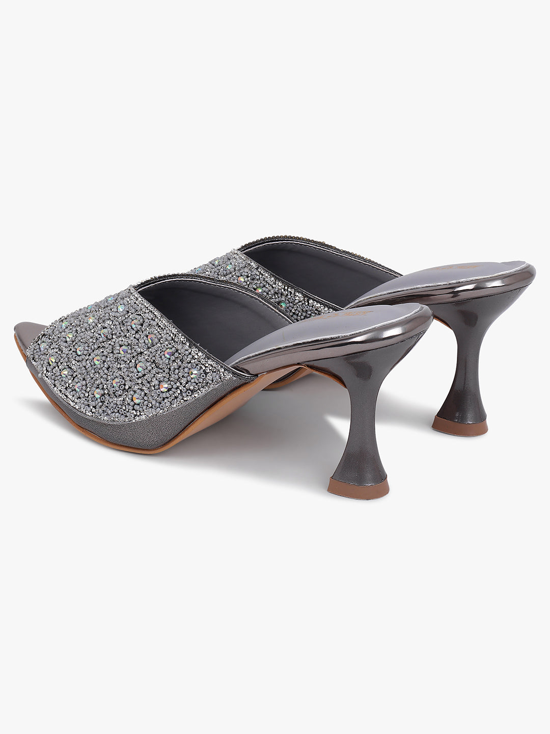 Embellished Silver Flare Heel Sandals