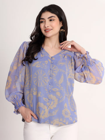 Classy Printed Blue Top