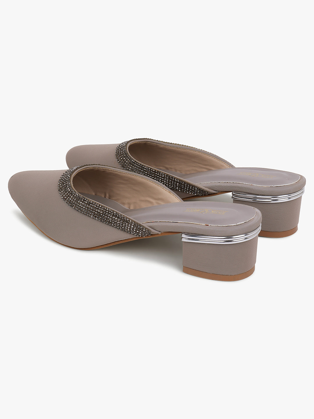Grey Embellished Mule Sandals