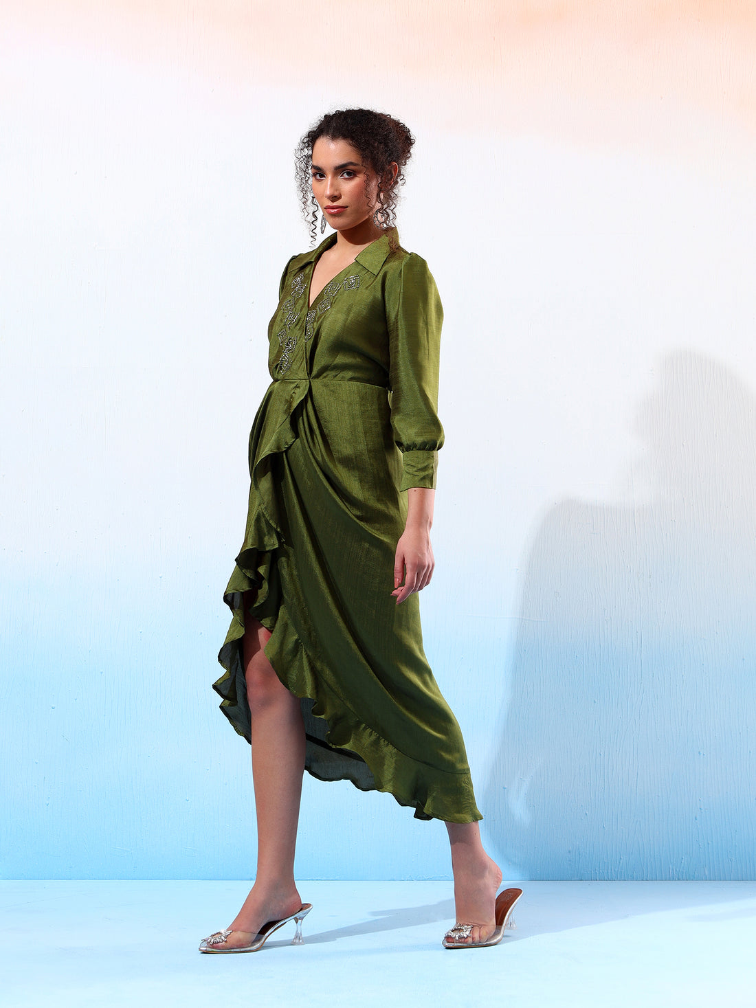 Classy Green Ruffled Dress