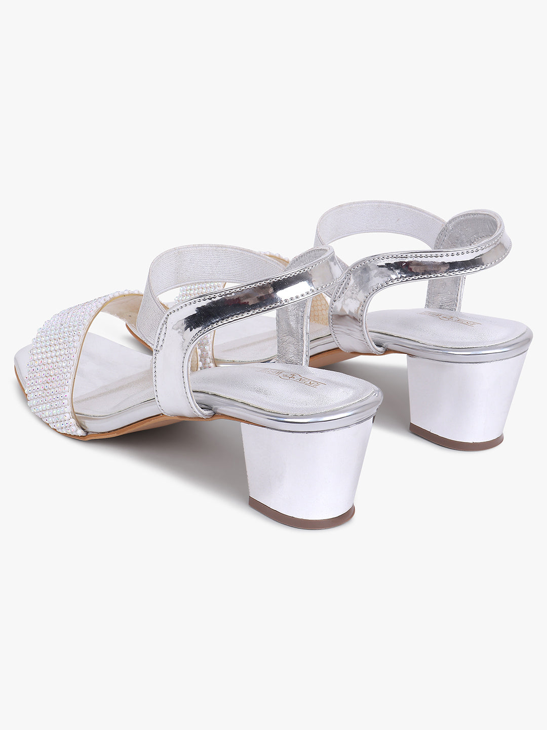 Embellished Silver Block Heel Sandals