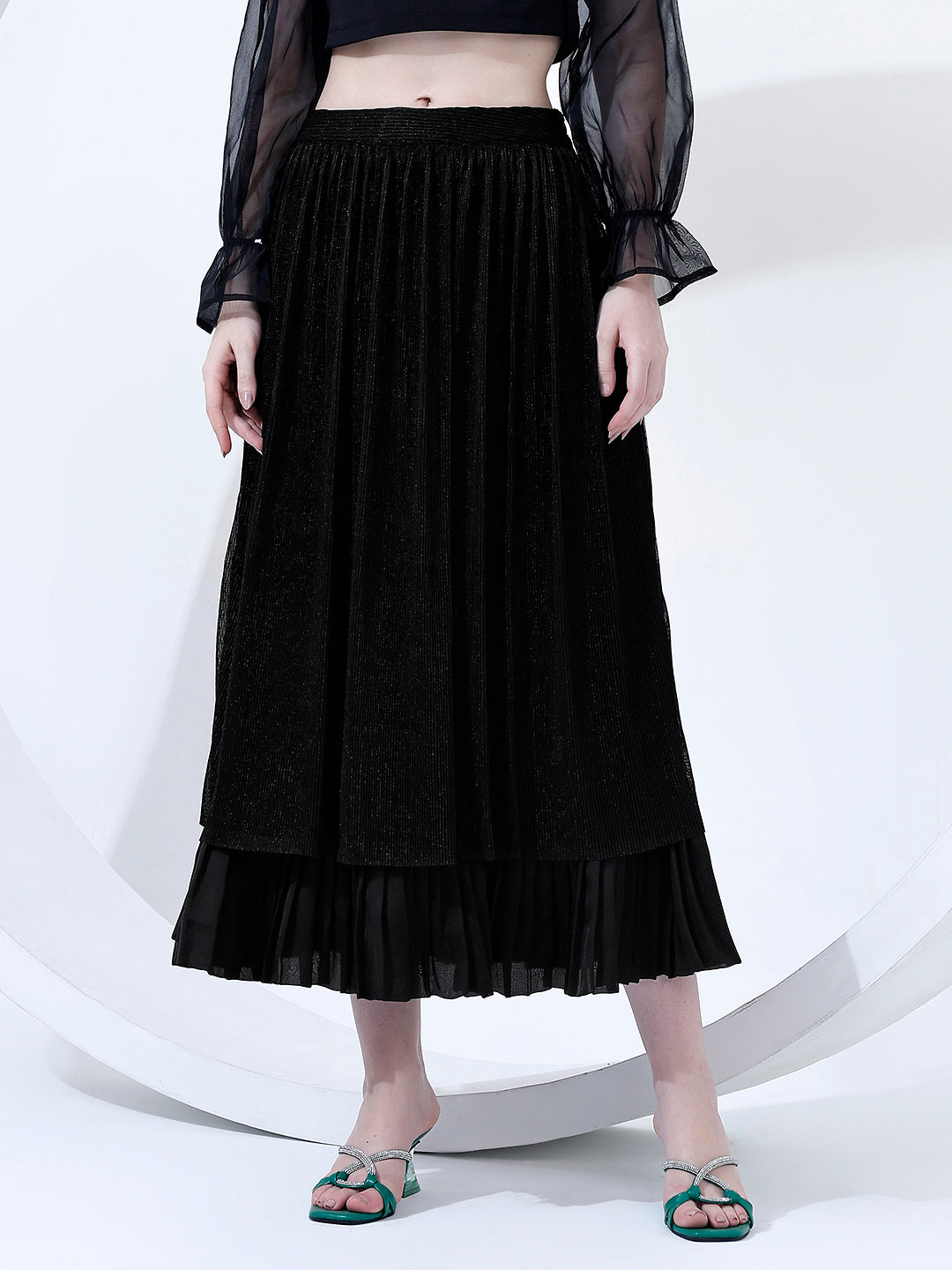 Classy Black Layered Midi Skirt
