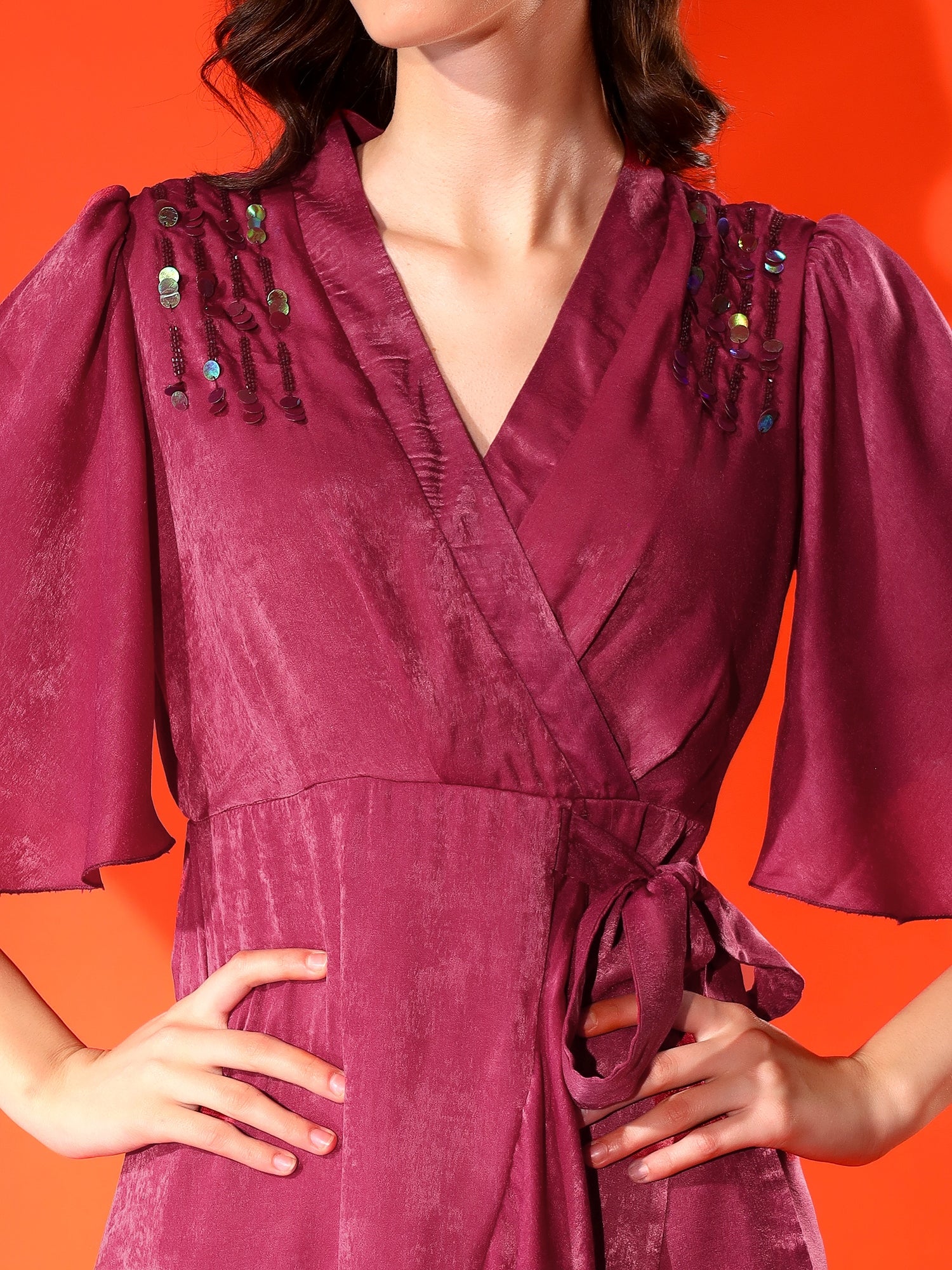 Embellished Pink Ruffled Dress
