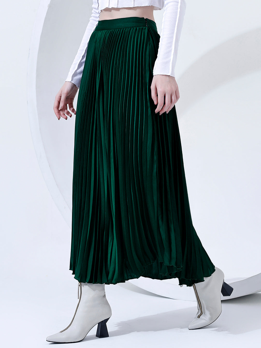 Classy Green Pleated Skirt