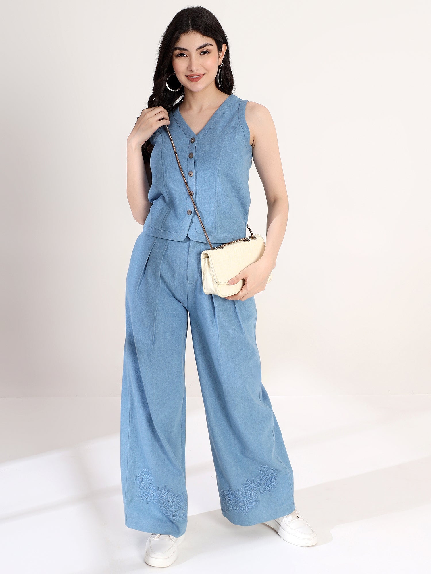 Classy Blue Embroidery Baggy Jeans