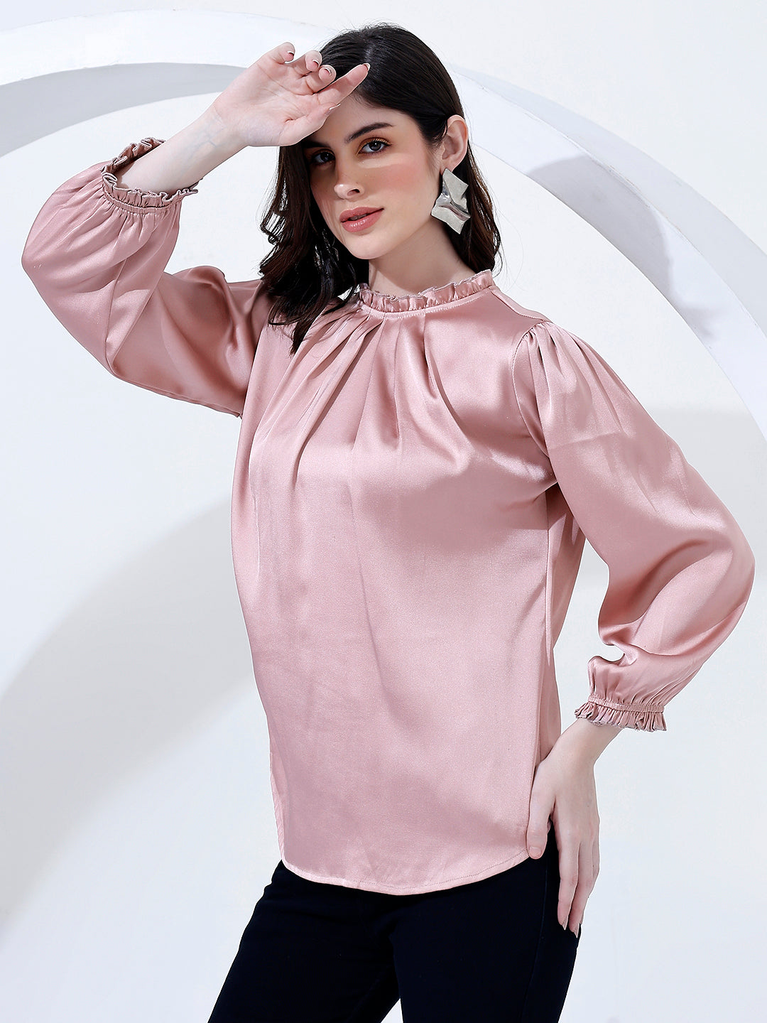 Stylish Pink Pleated Blouse Top