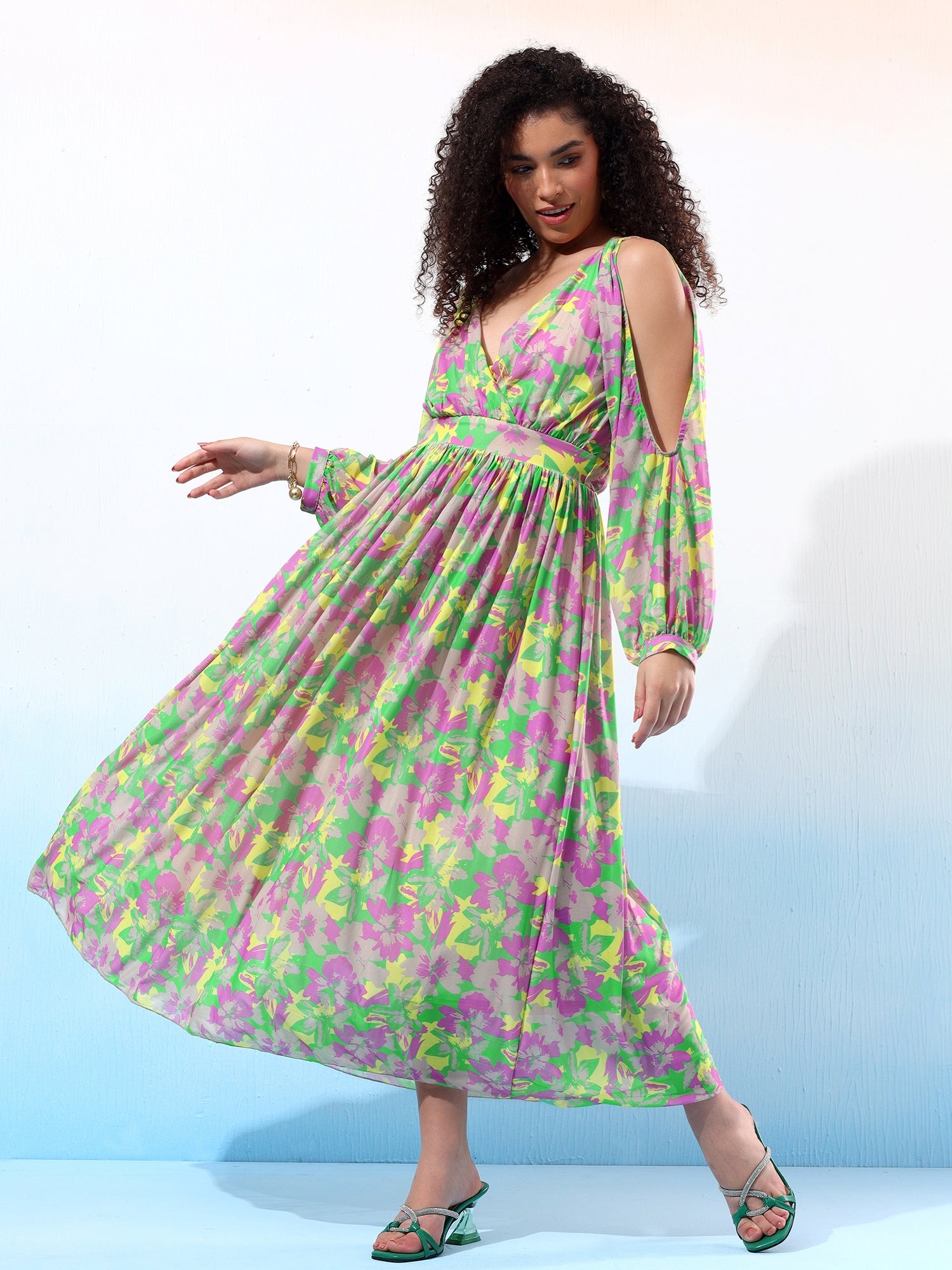 Classy Floral Printed Flared Dress