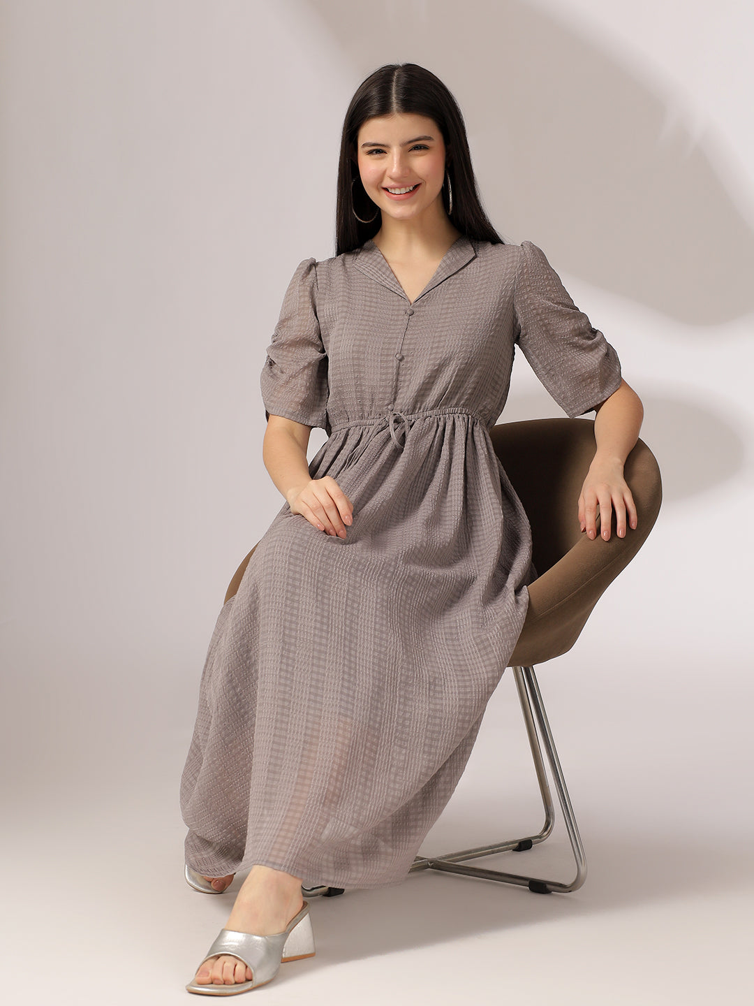 Fancy Grey Flared A- Line Dress