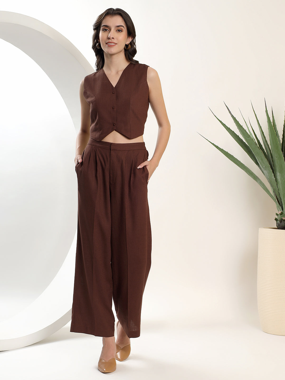 Brown Pleated Co-ord Set