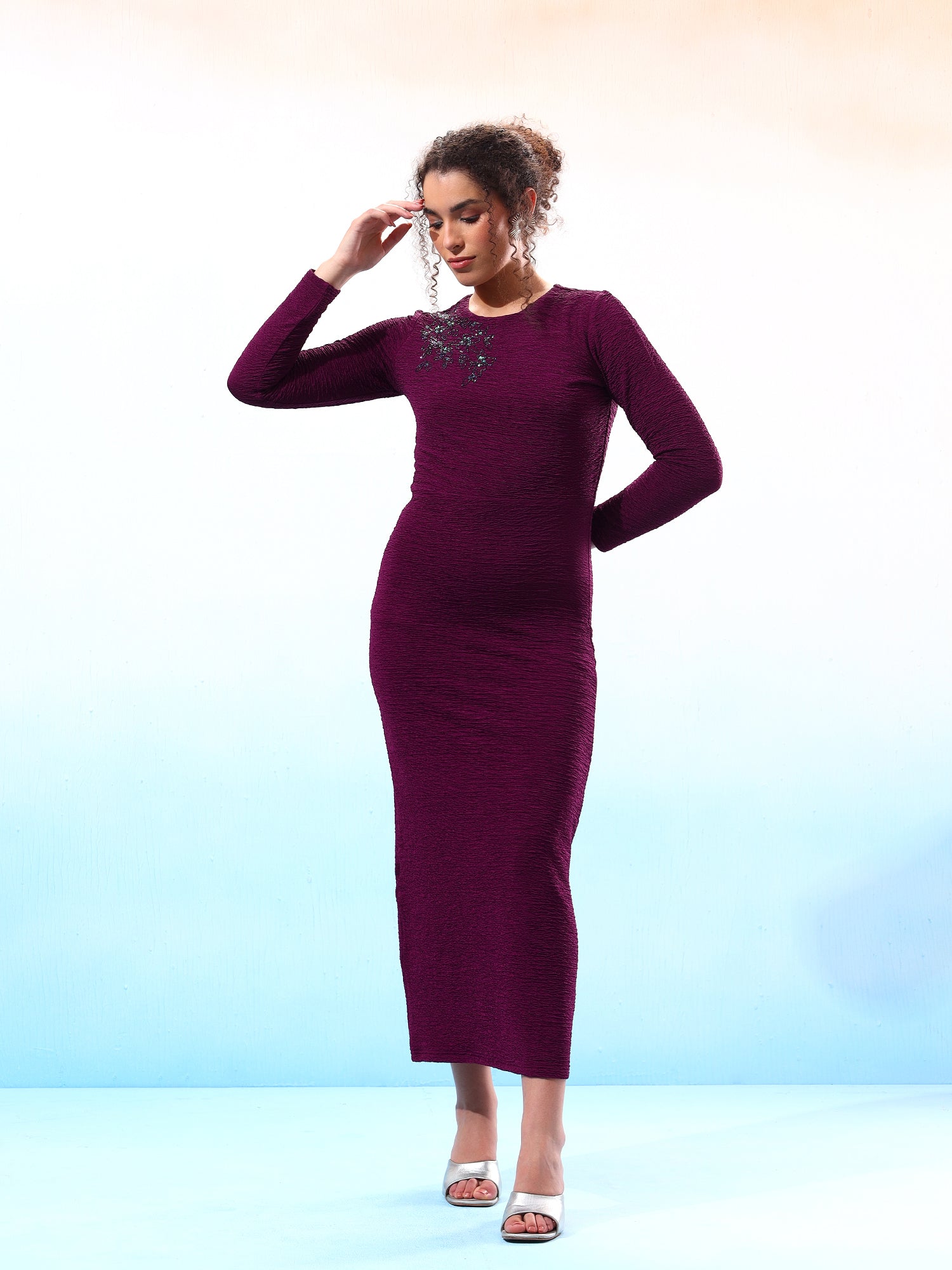 Embellished Purple Sheath Dress