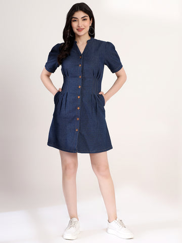 Classy Blue Denim Shirt Mini Dress