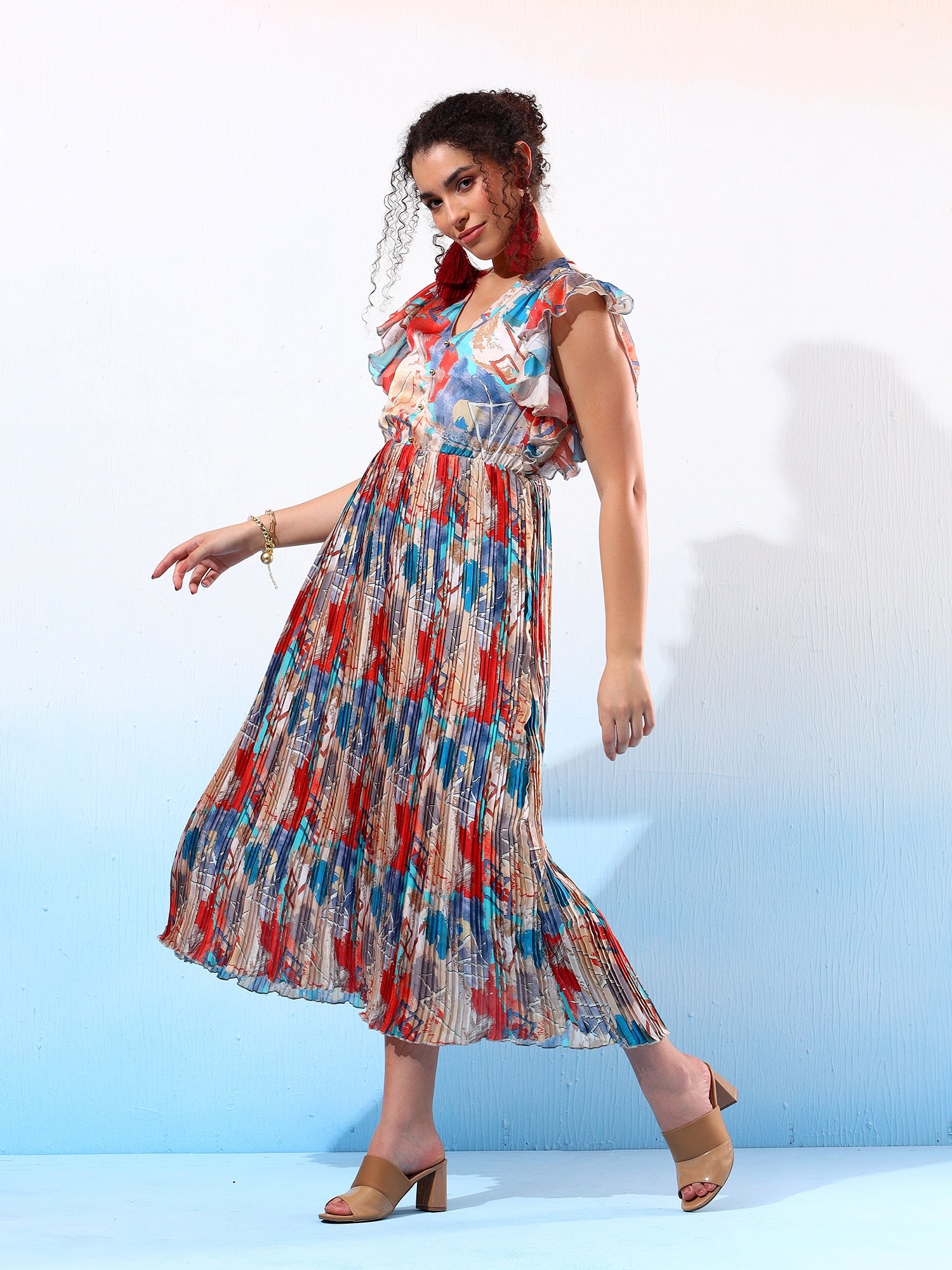 Fancy Printed Pleated Dress