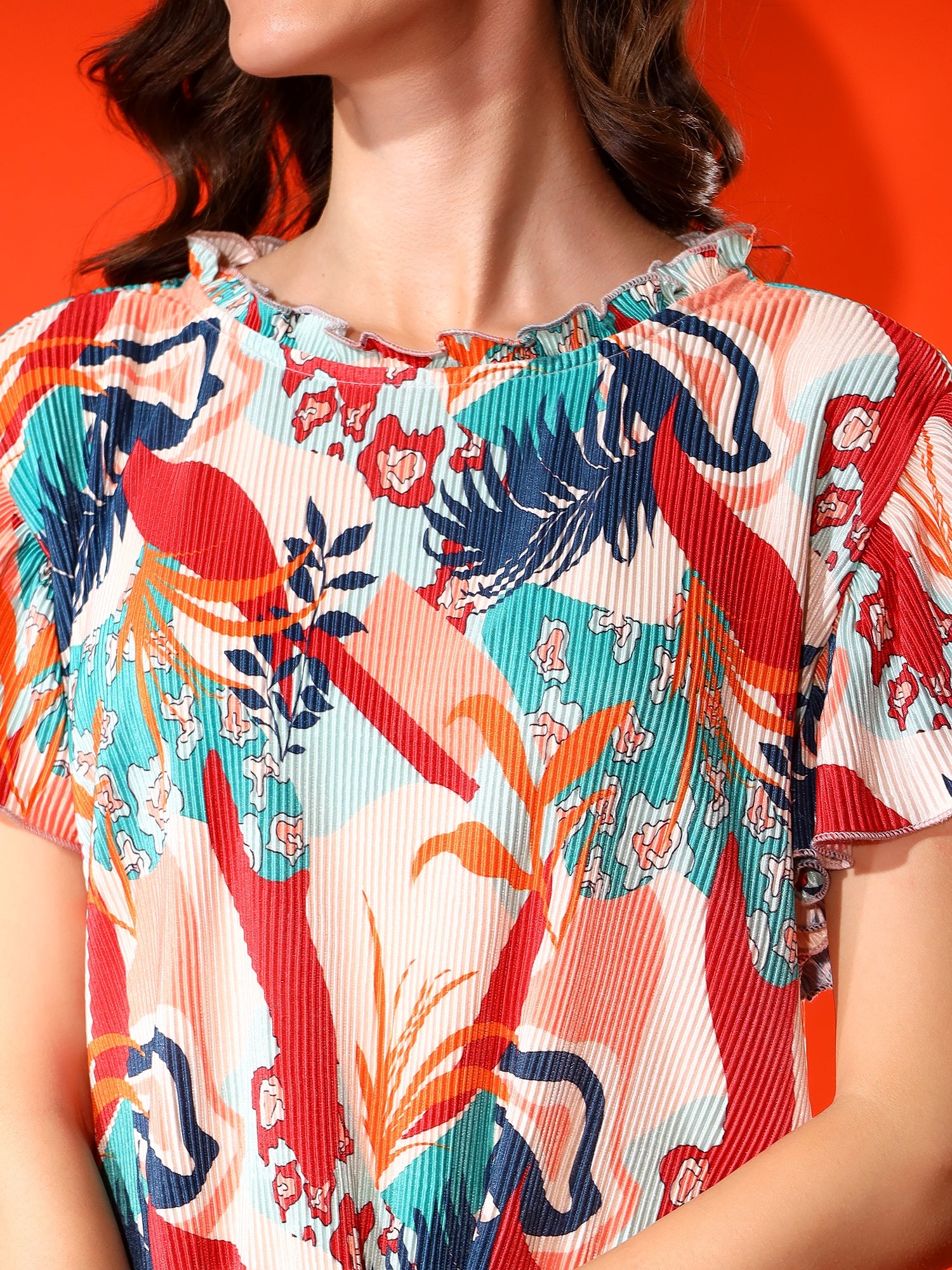 Printed Flower Pleated Top
