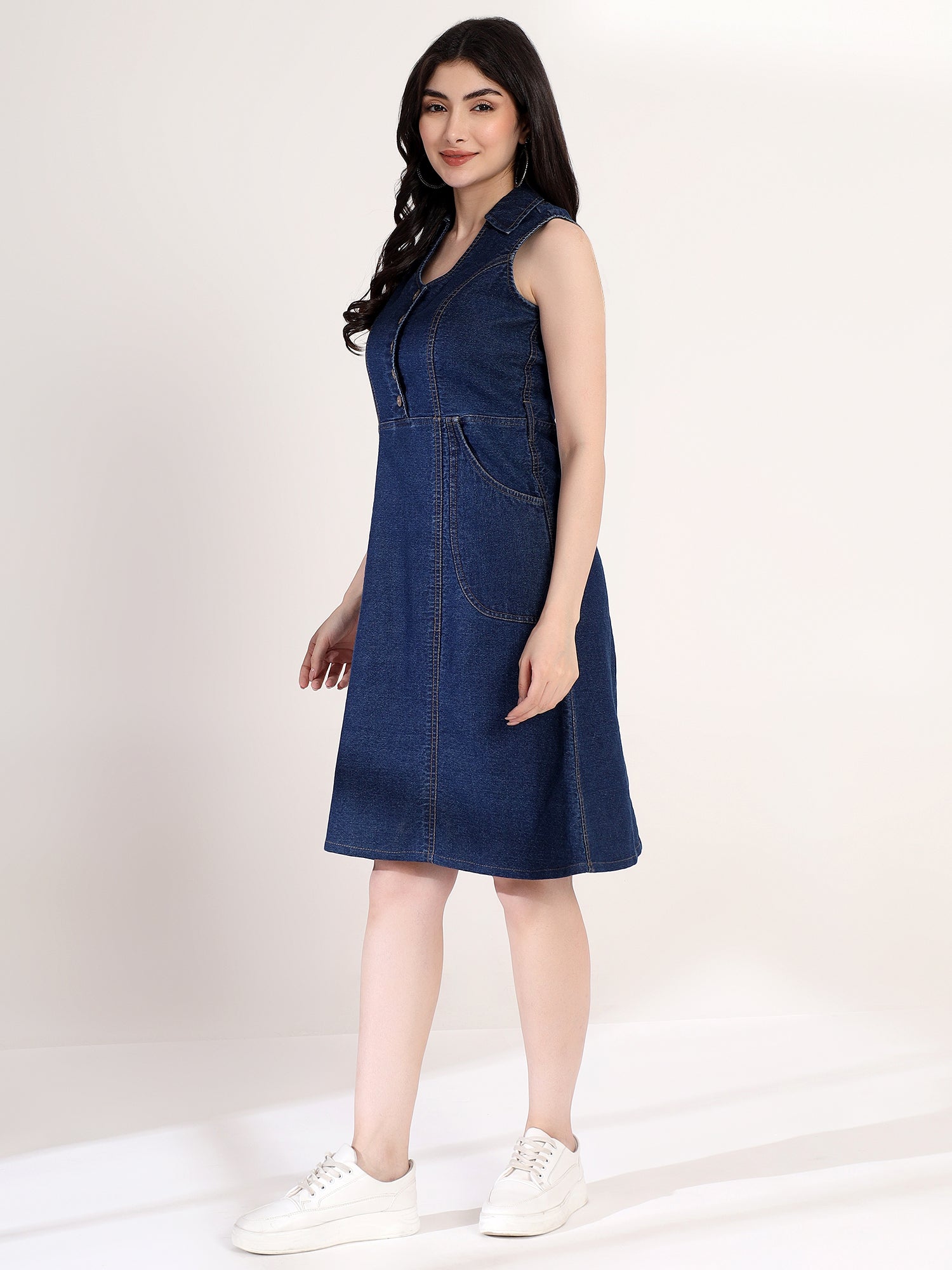 Stylish Denim Flared Midi Dress