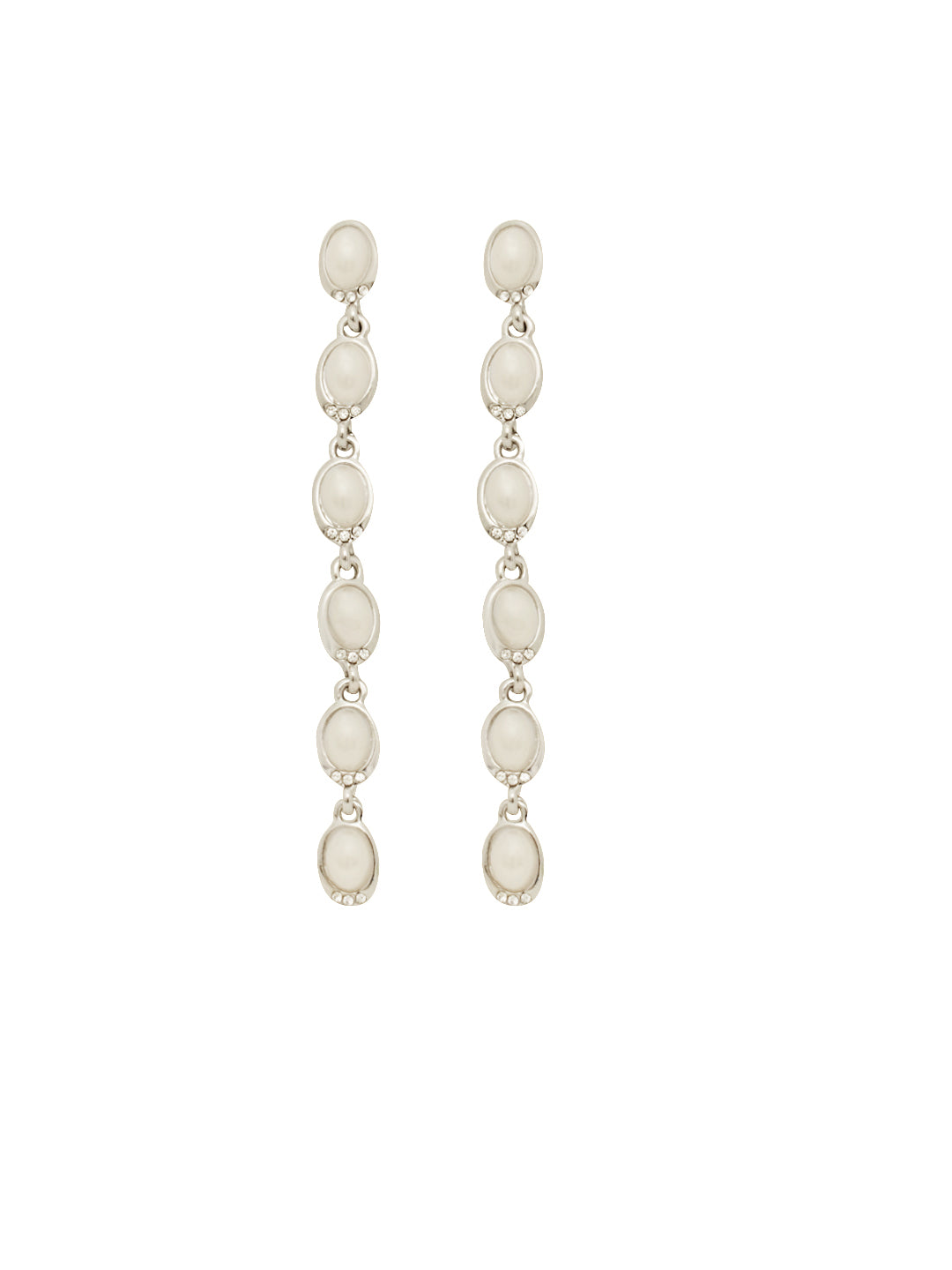 Women Silver Toned & Pearl Oval Drop Earrings