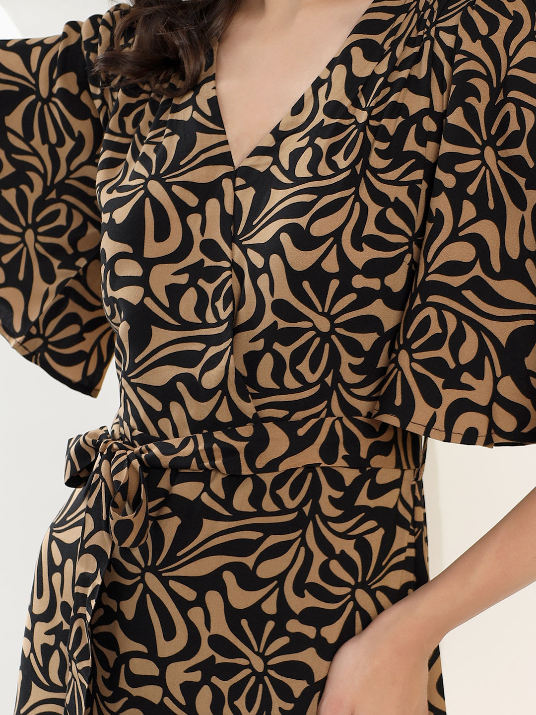 Printed Black and Brown Midi Dress