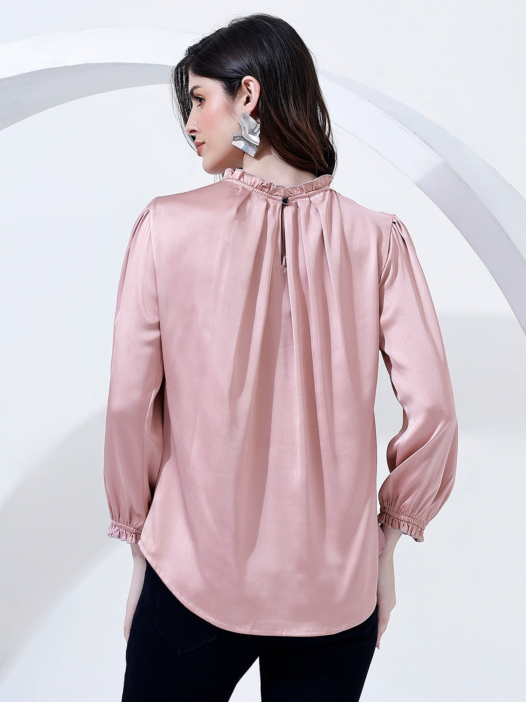 Stylish Pink Pleated Blouse Top