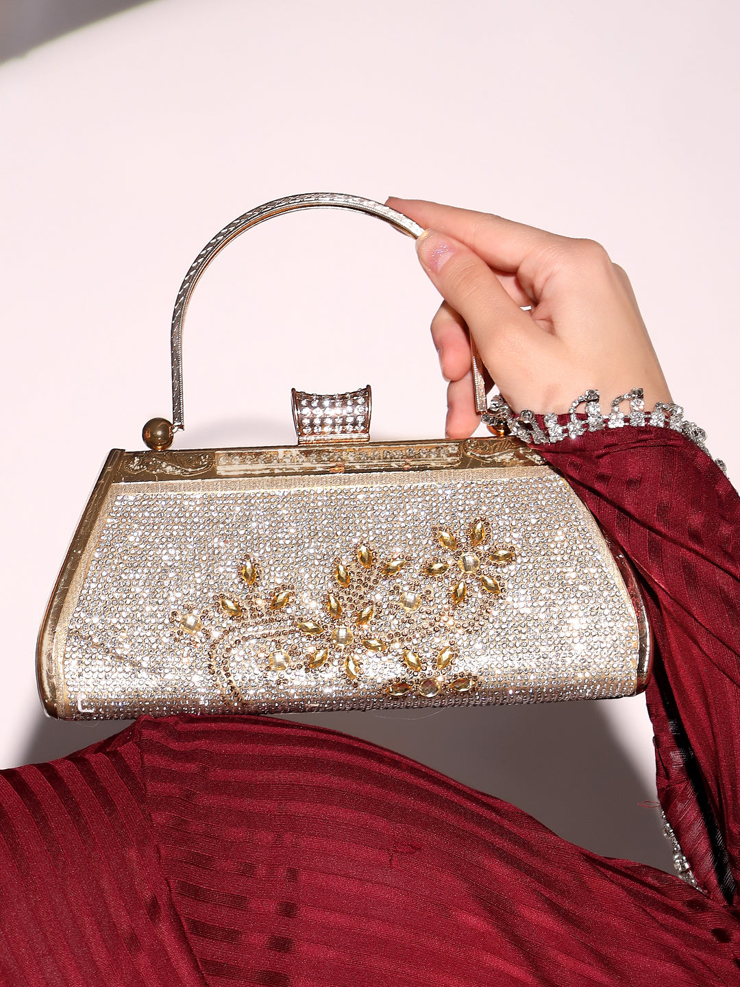 Patterned Fancy Golden Evening Handbag