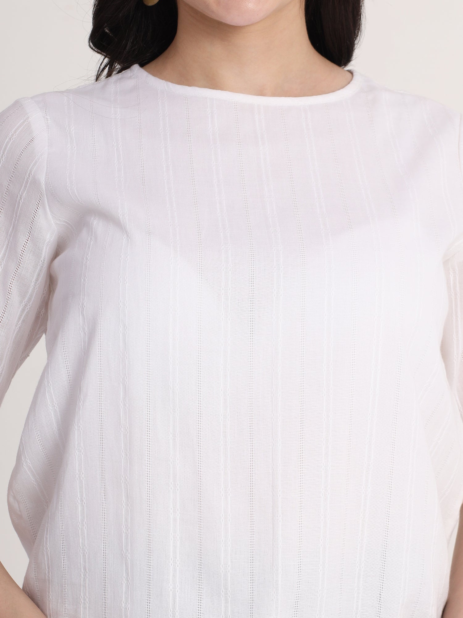 White Round neck Top with Lace