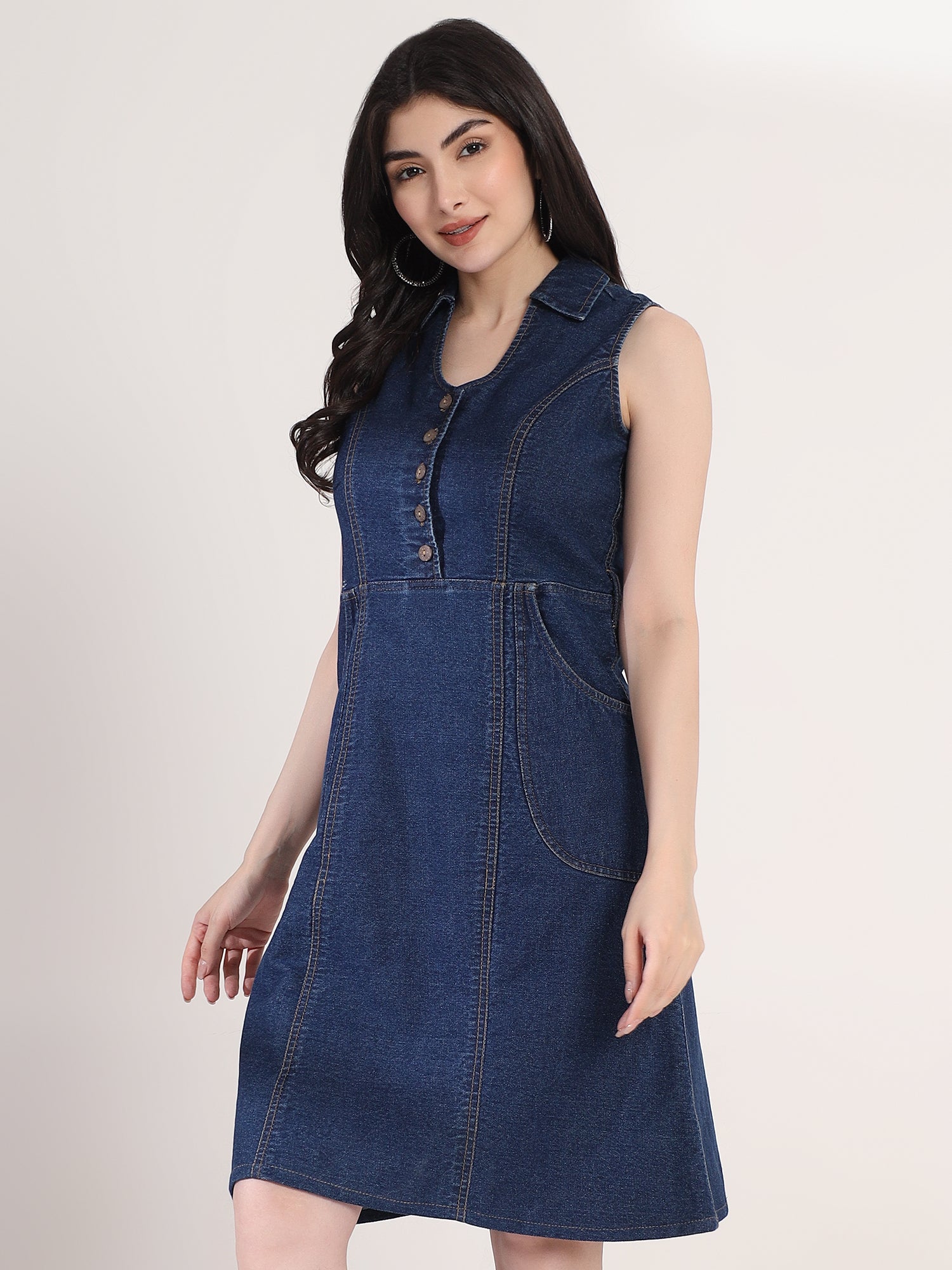 Stylish Denim Flared Midi Dress