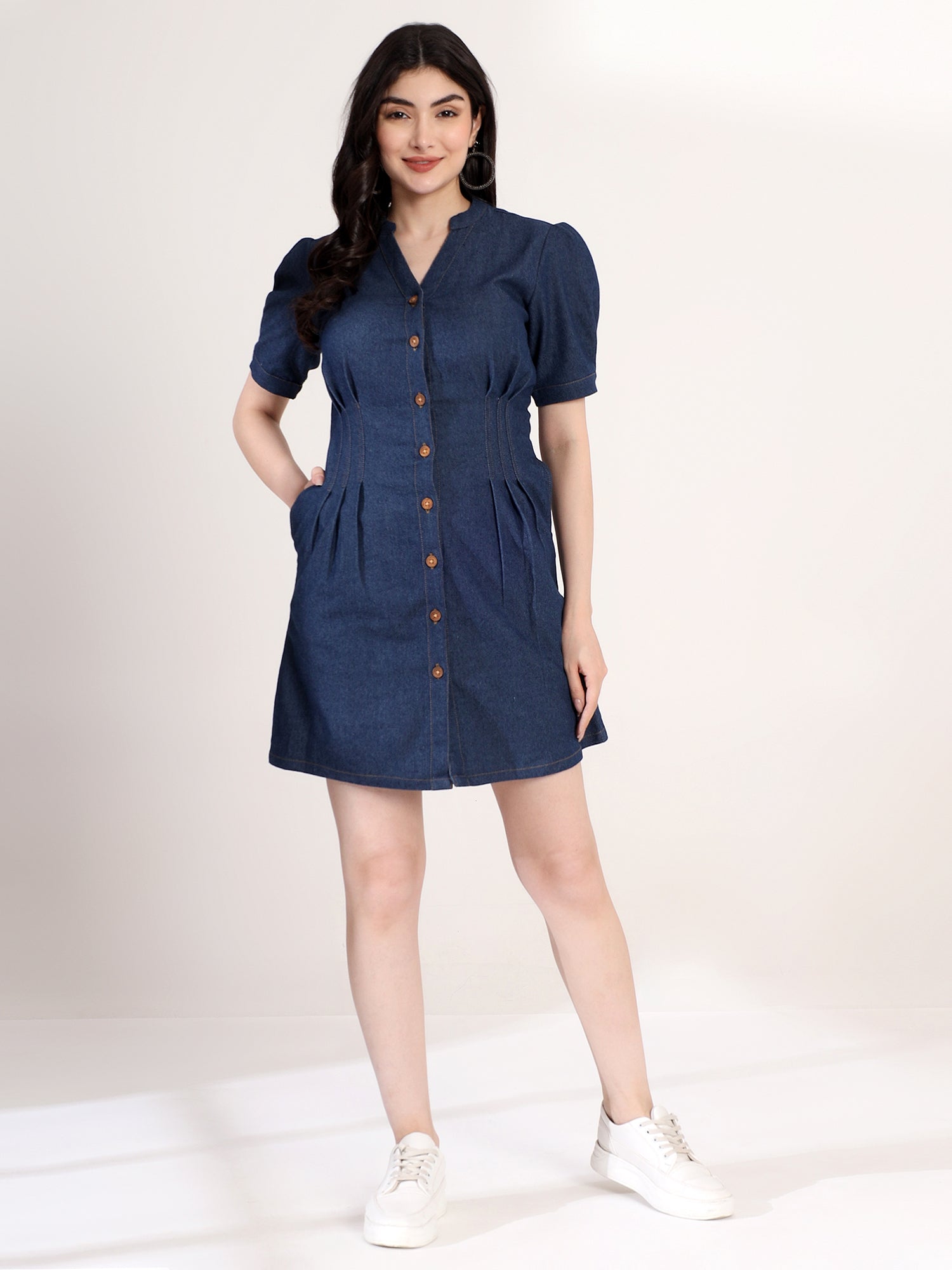 Classy Blue Denim Shirt Mini Dress