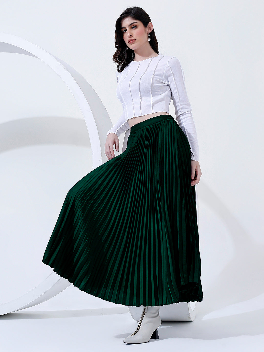 Classy Green Pleated Skirt