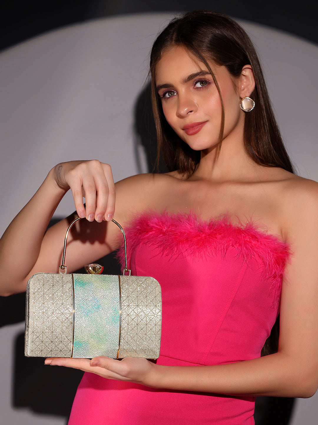 Textured Silver and Green Fancy Handbag