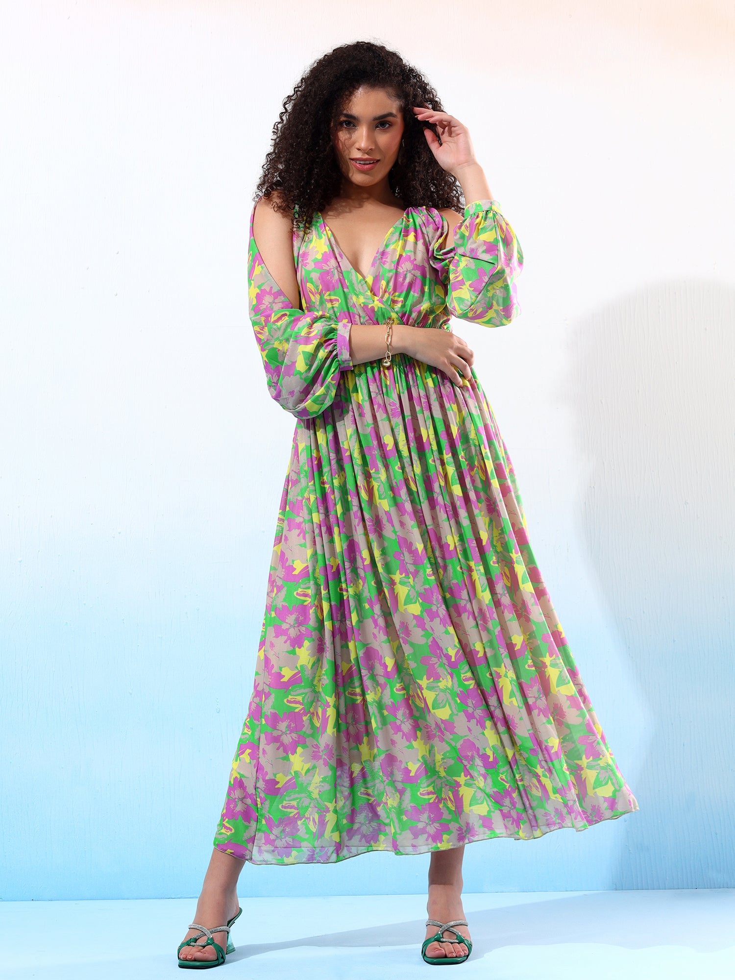 Classy Floral Printed Flared Dress