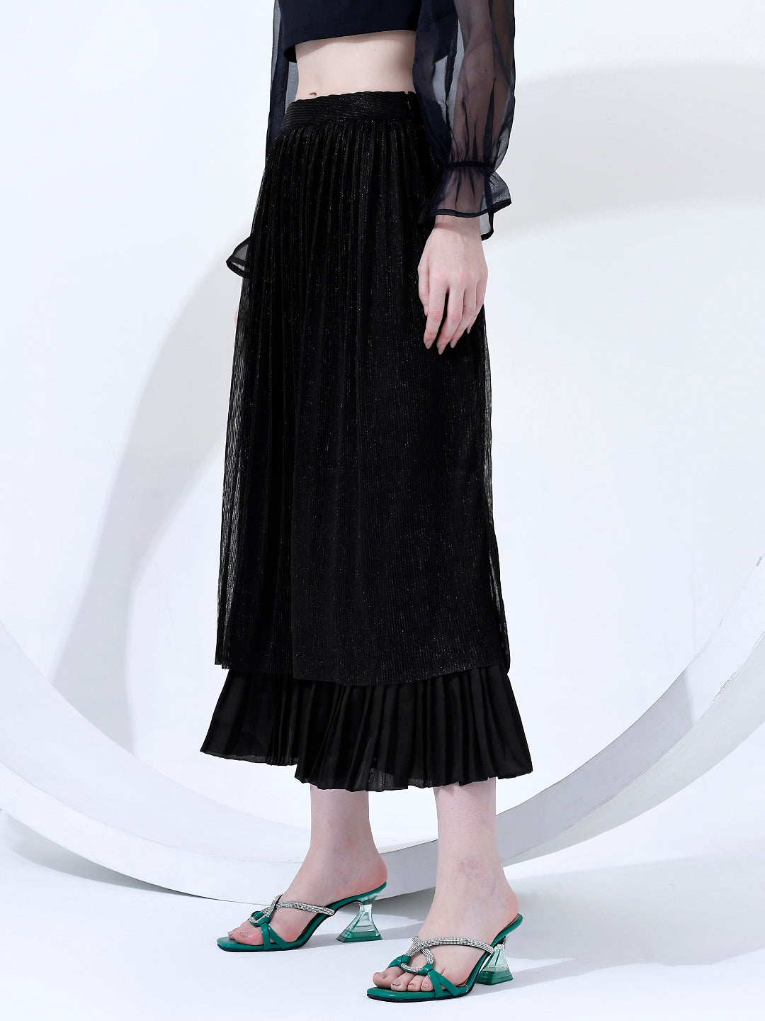 Classy Black Layered Midi Skirt