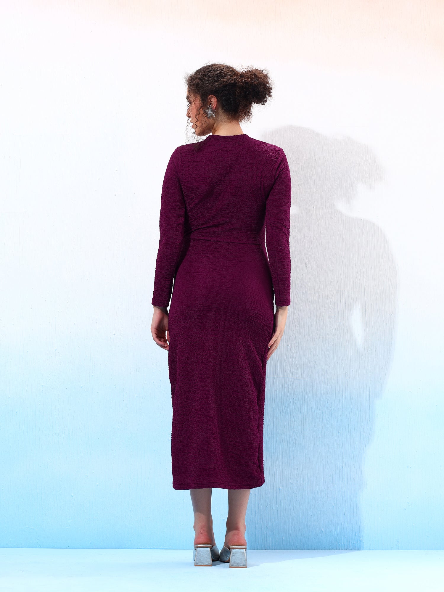 Embellished Purple Fitted Midi Dress
