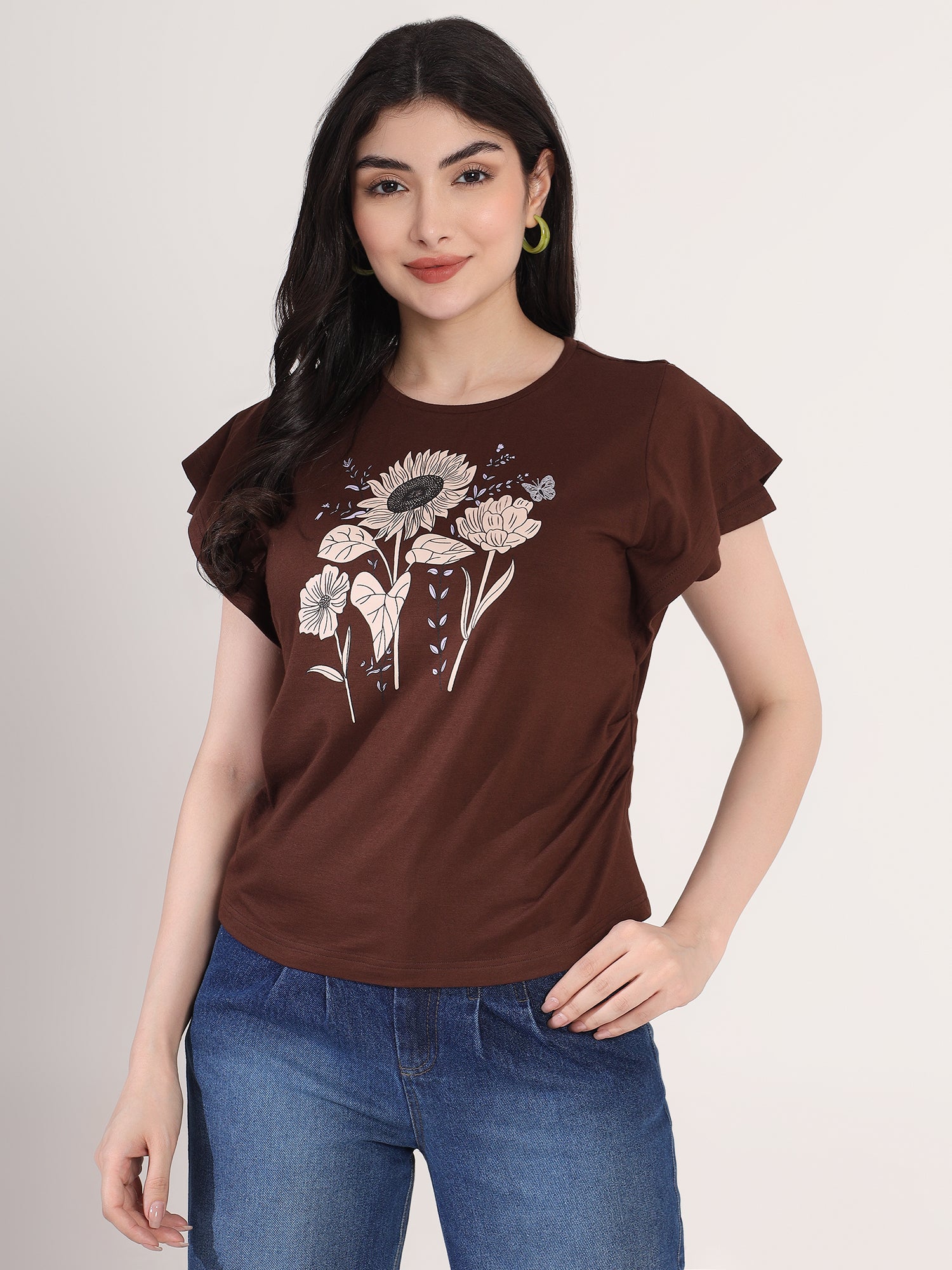 Classy Brown Printed T-Shirt