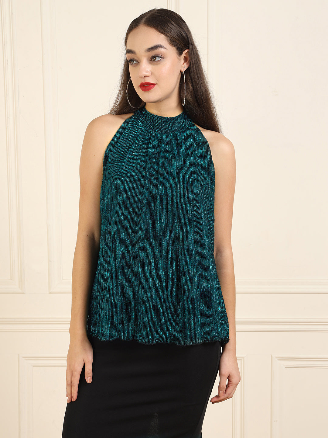 High-Neck Sleeveless Green Top