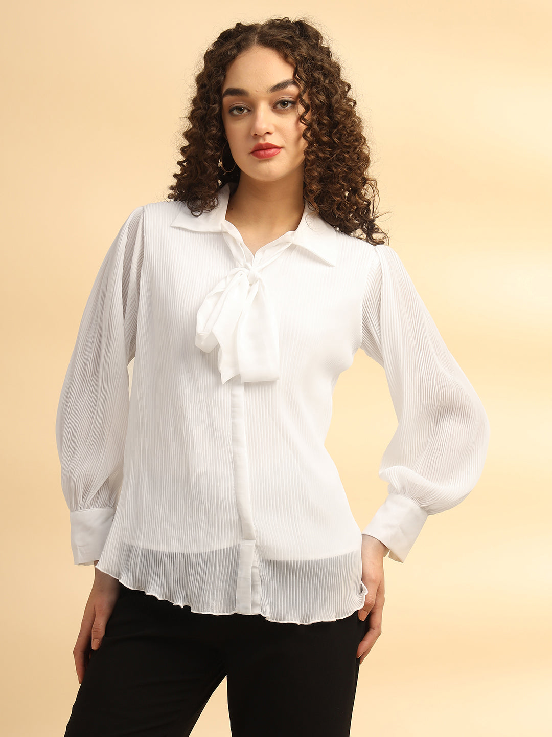 Pleated White Shirt Top
