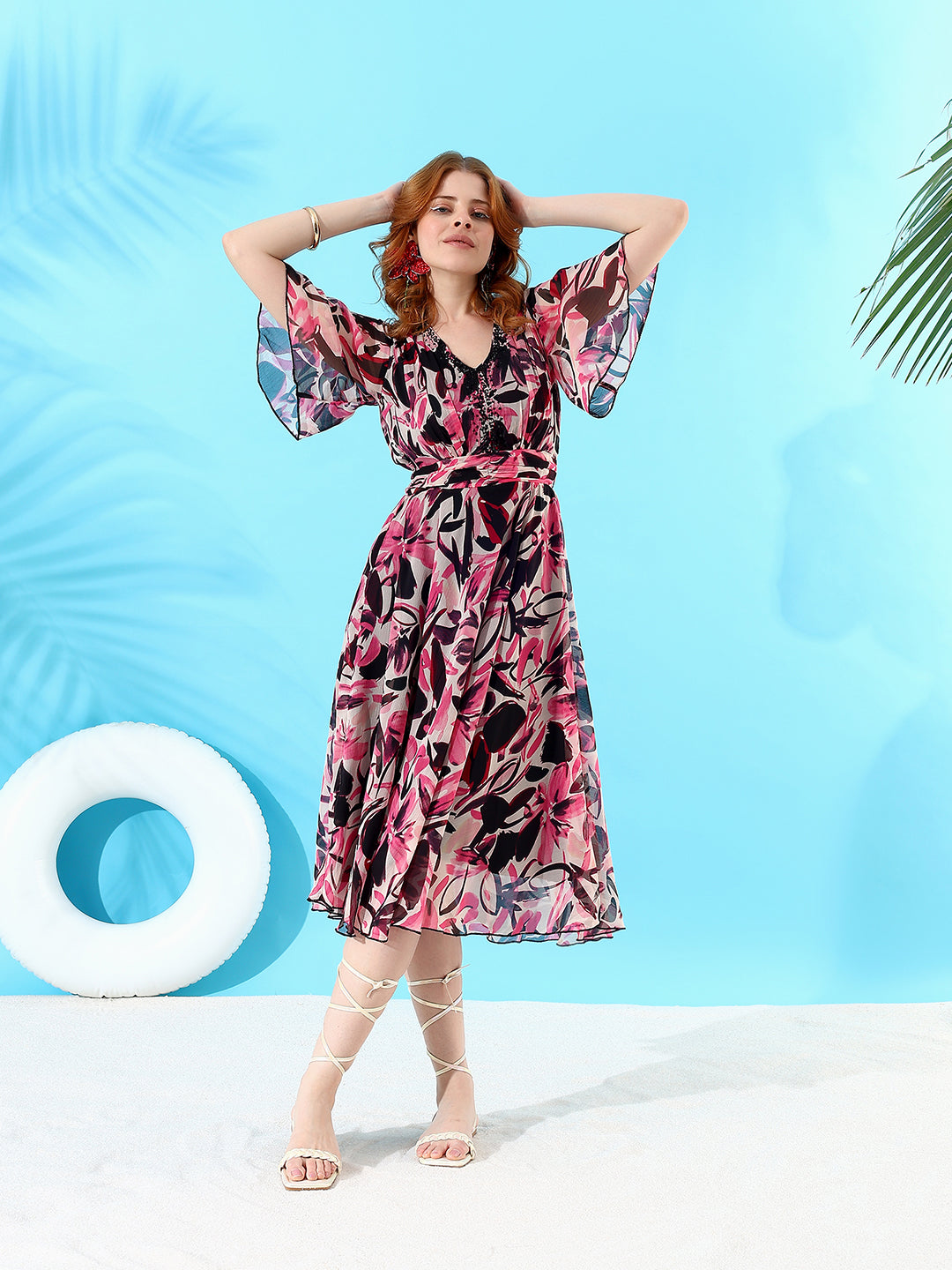 Printed Chiffon Embelished Dress