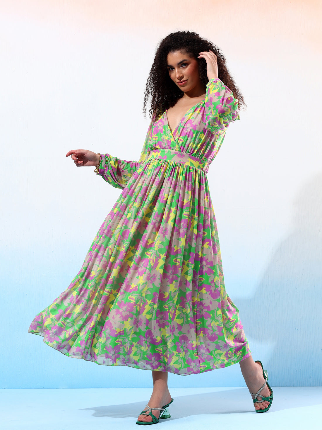 Classy Floral Printed Flared Dress