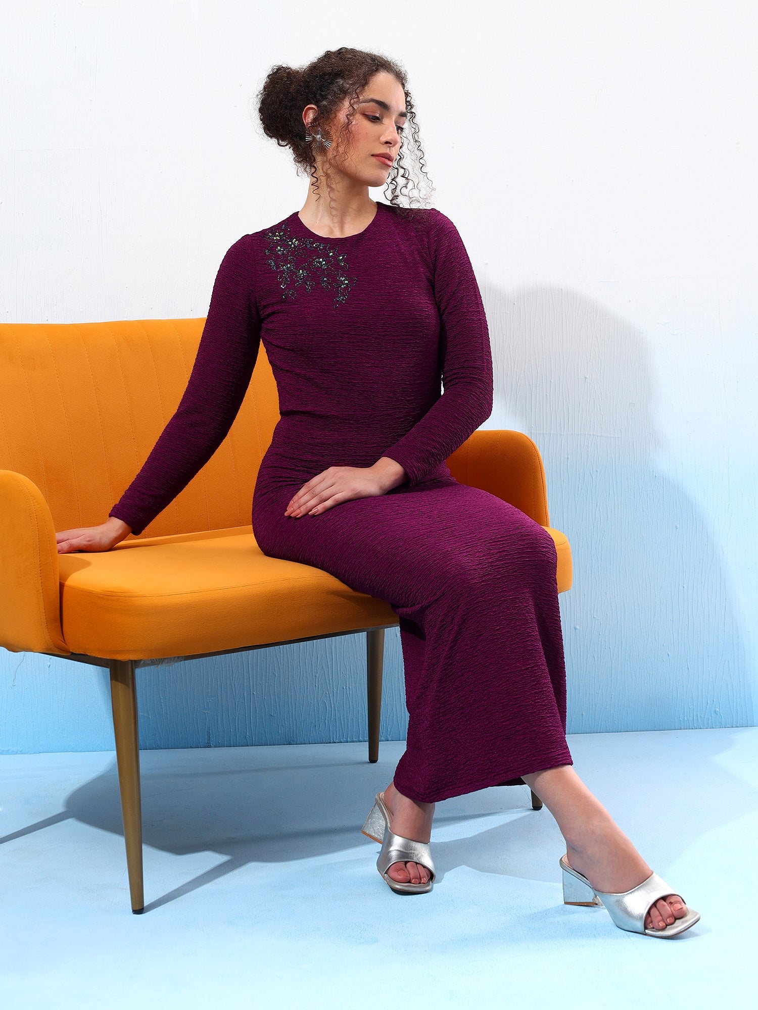 Embellished Purple Sheath Dress