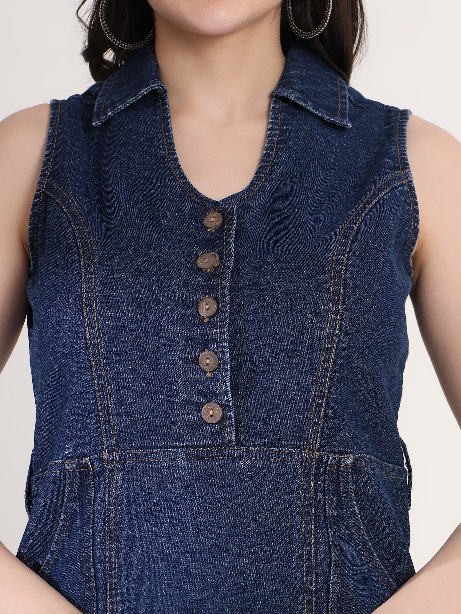 Stylish Denim Flared Midi Dress