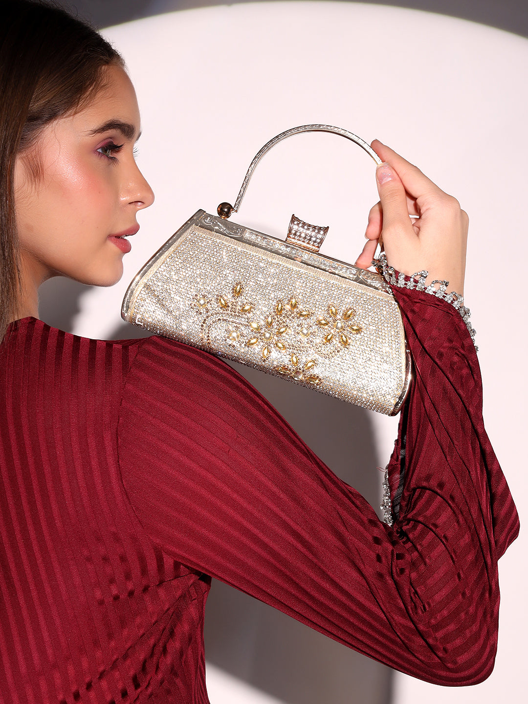 Patterned Fancy Golden Evening Handbag