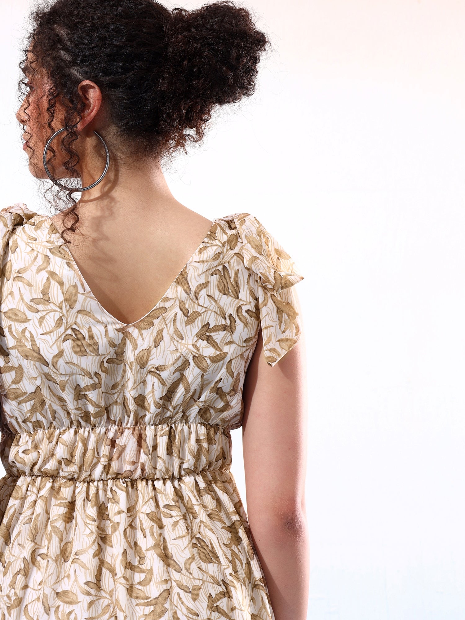 Classy Beige Printed Flared Dress