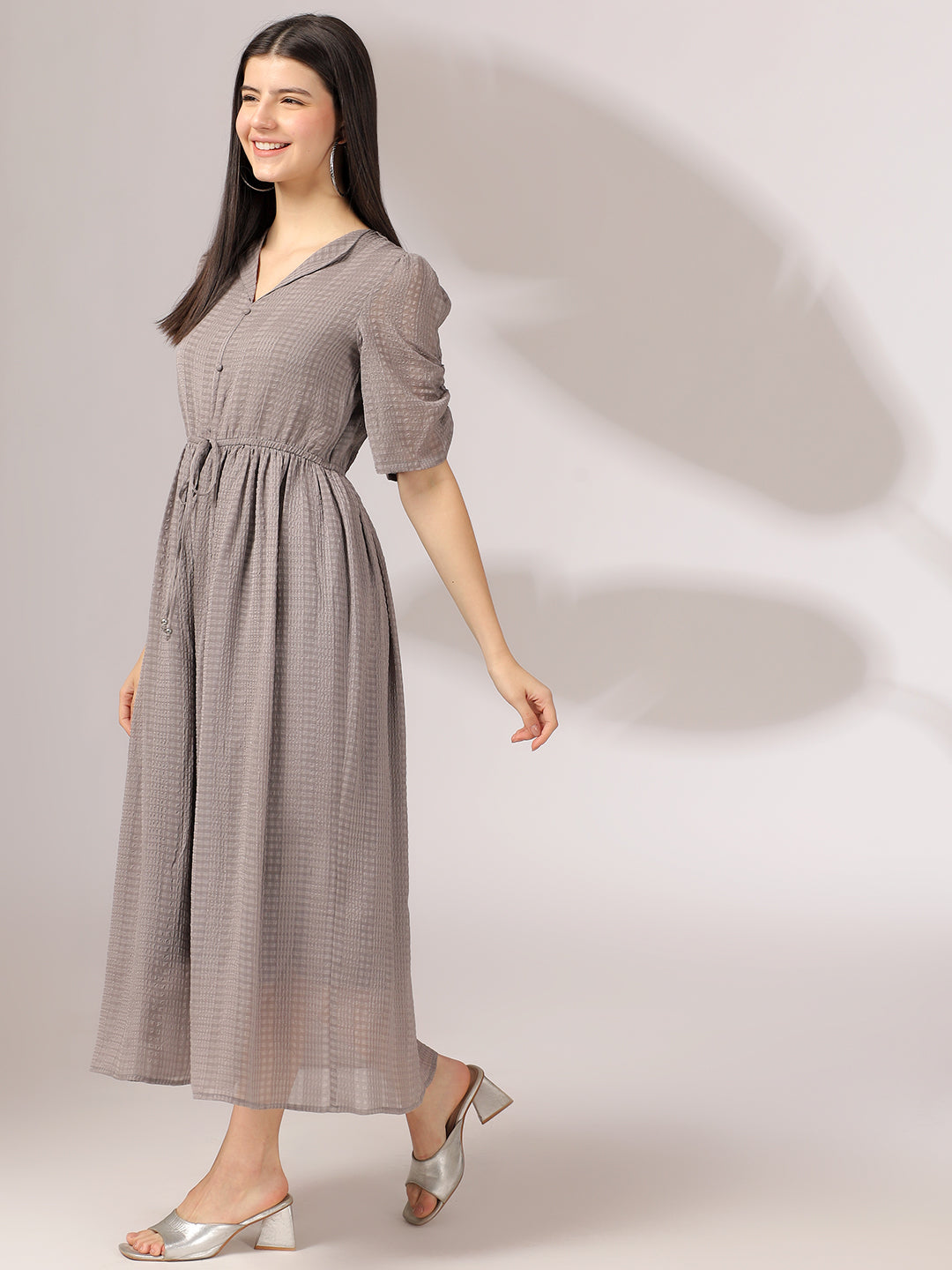 Fancy Grey Flared A- Line Dress