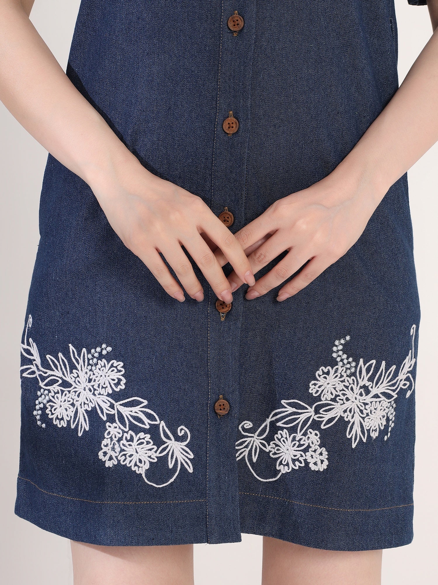 Fancy Blue Embroidered Denim Mini Dress