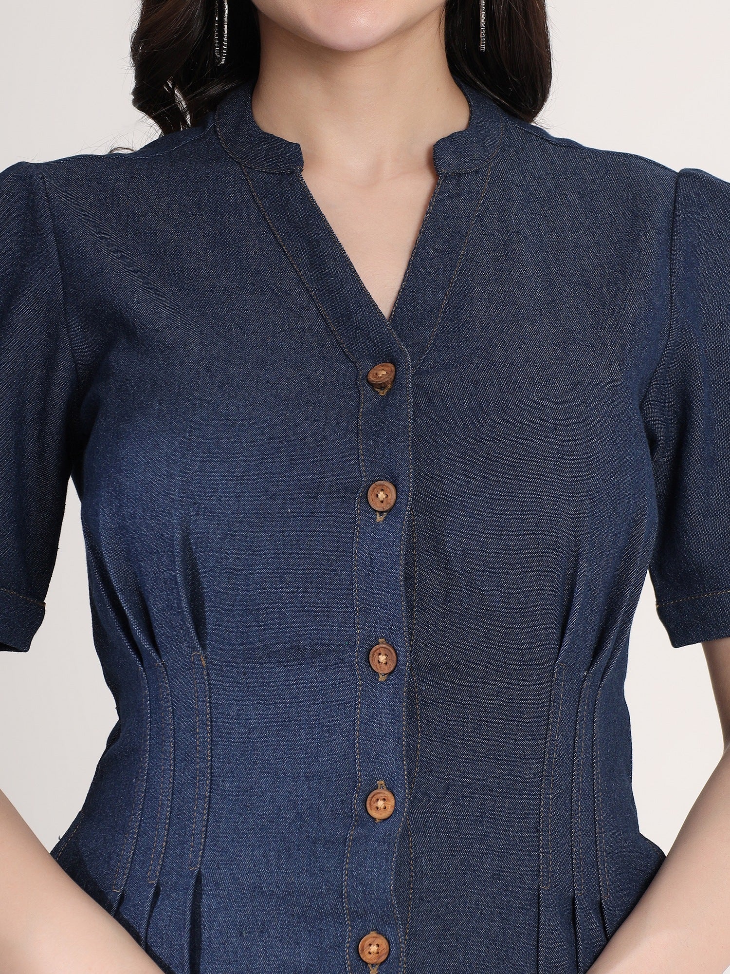 Classy Blue Denim Shirt Mini Dress
