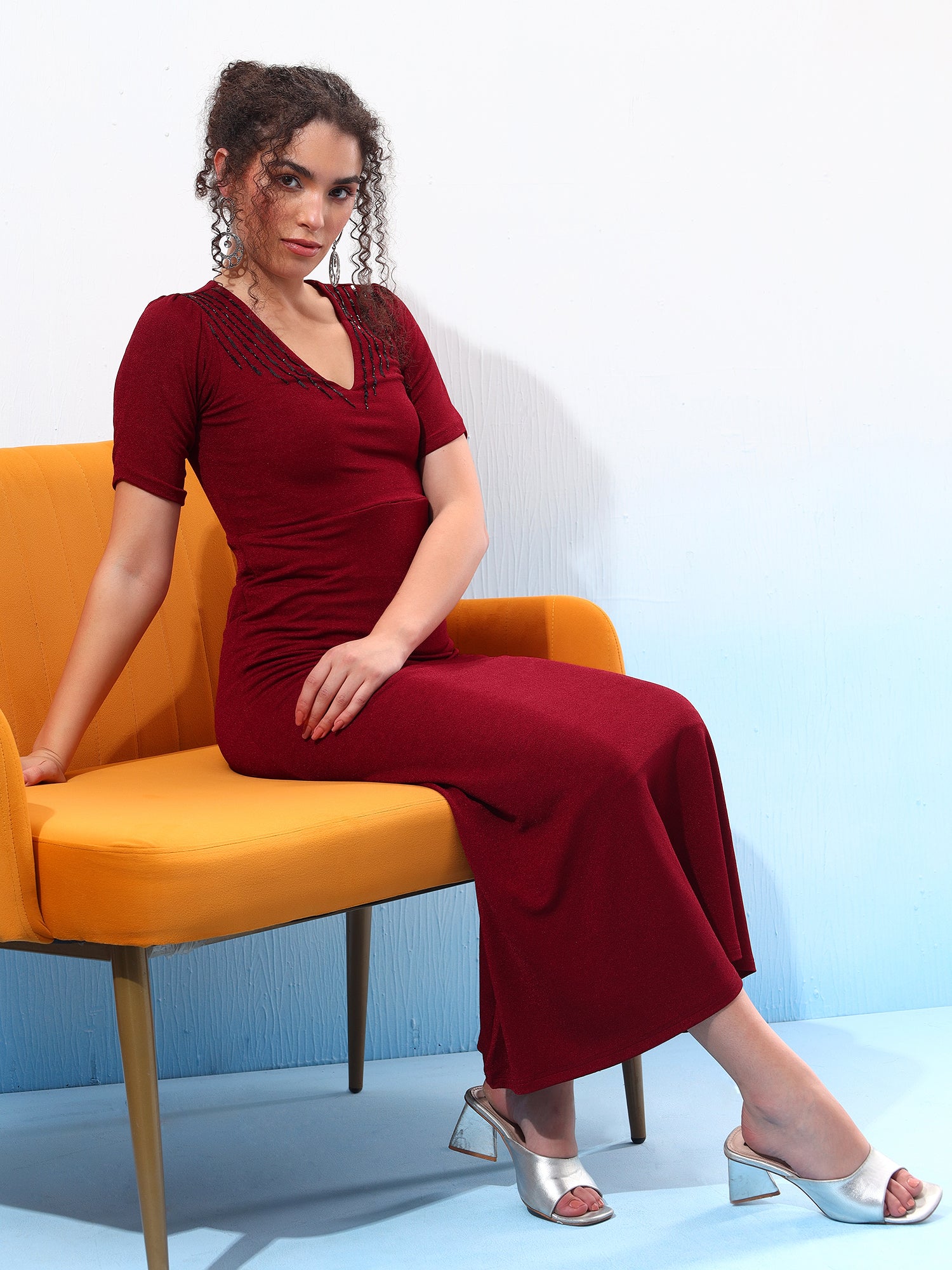 Embellished Red Sheath Dress