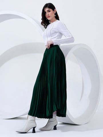 Classy Green Pleated Skirt