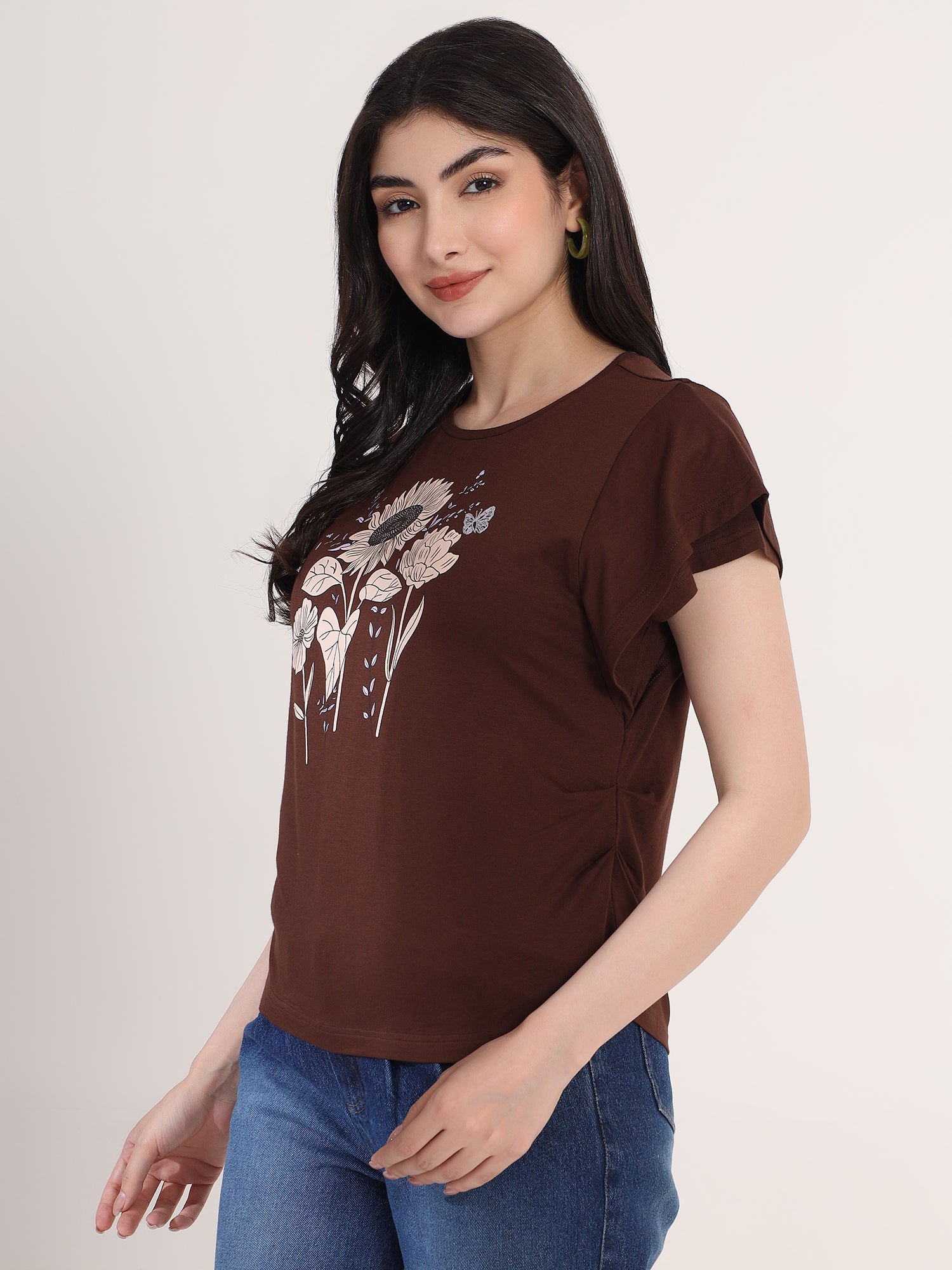 Classy Brown Printed T-Shirt