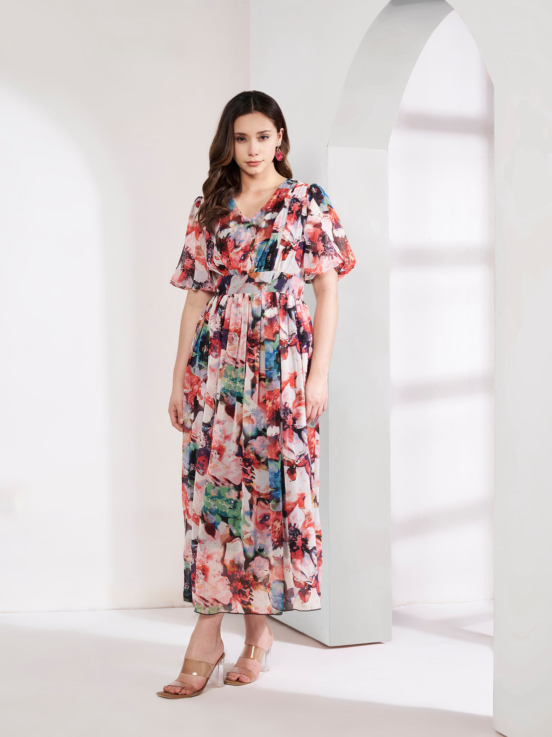 Printed Floral Midi Dress